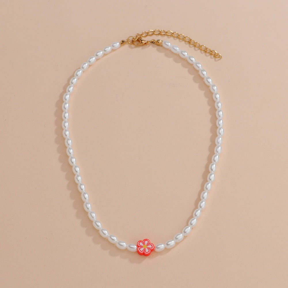 Polymer Clay Colorful Flower Pearl Necklace