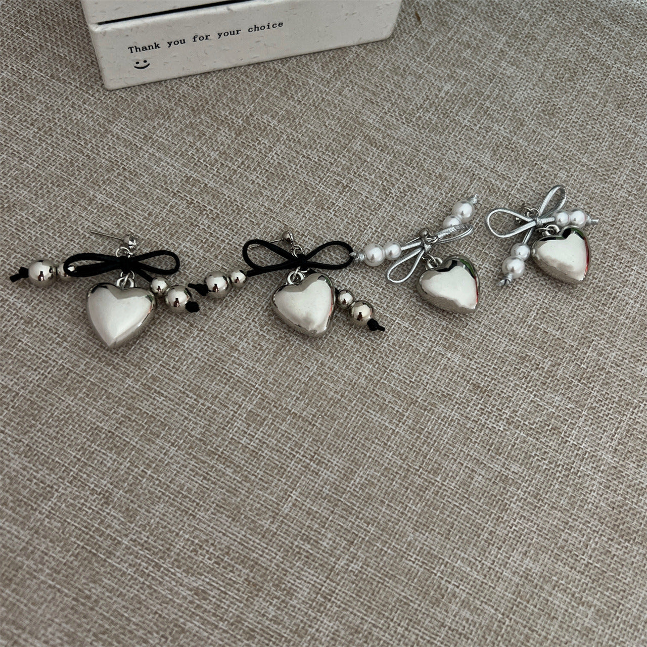 Heart Pendant White Imitation Pearl Bow Ribbon Choker Necklace for Women