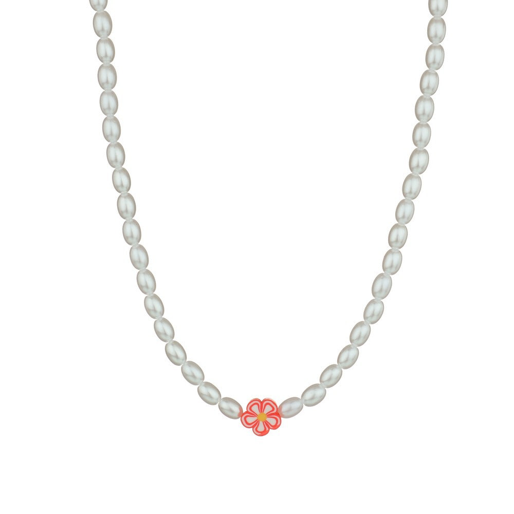 Polymer Clay Colorful Flower Pearl Necklace