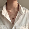 Multi 3 Layers Chain Metallic Metal Round Disc Pendant Necklace
