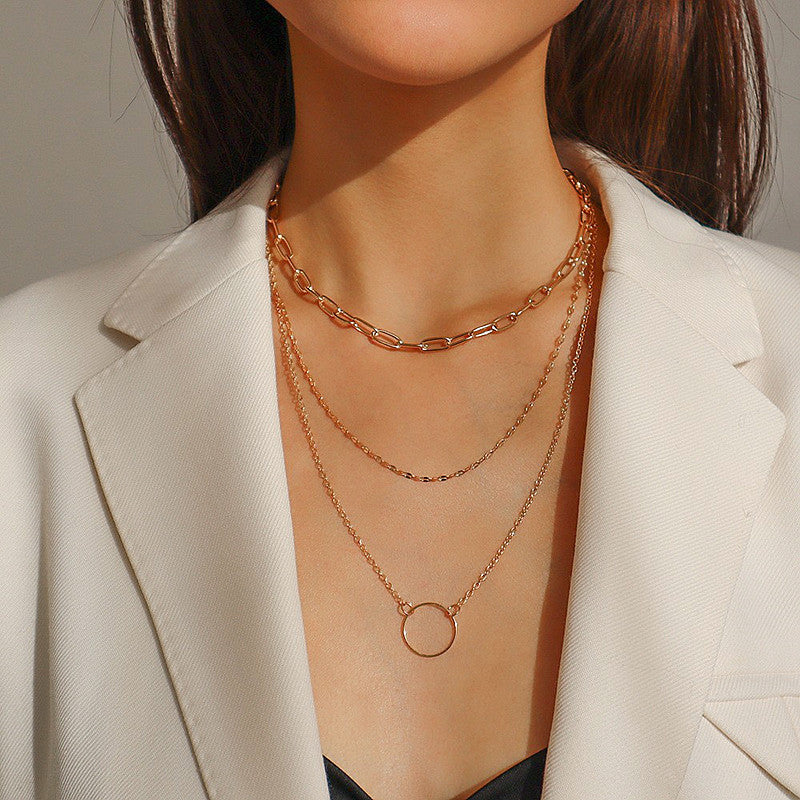 Multi Layers Metallic Chain Hollow Heart Pendant Necklace