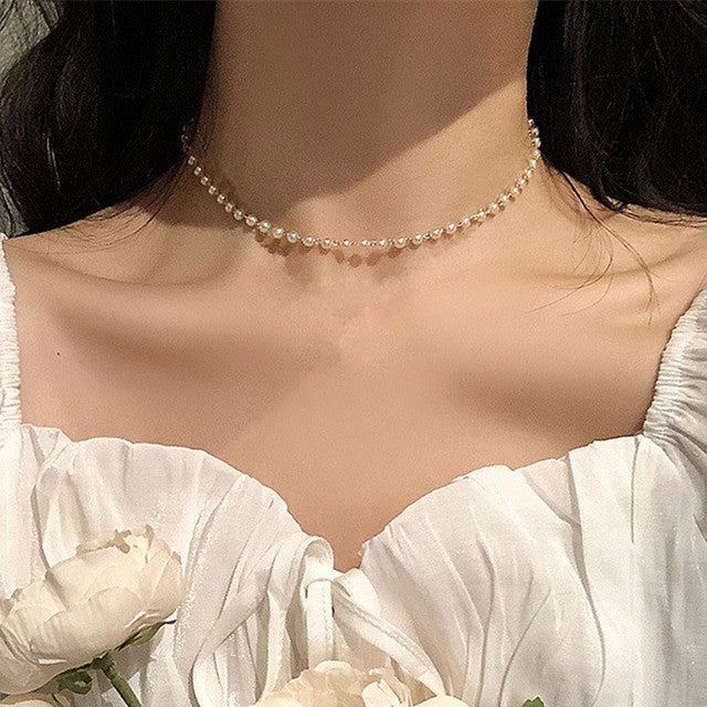 Elegant White Imitation Pearls Necklace Choker Women