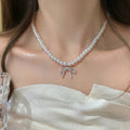 Bow Knot Shape Necklace Women Pearl Beads Necklace
