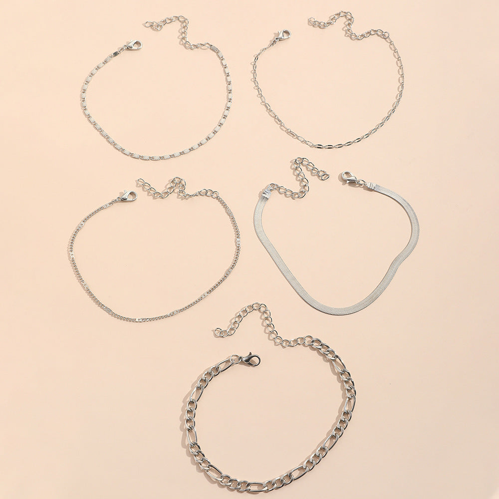 Multi-Layer Beach Chain Snake Bone Round Chain Anklets Jewelry