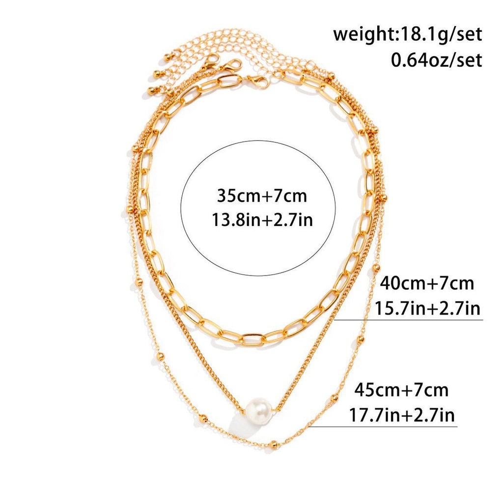 Vintage Pearl Charm Layered Fashion Necklace Statement Jewelry
