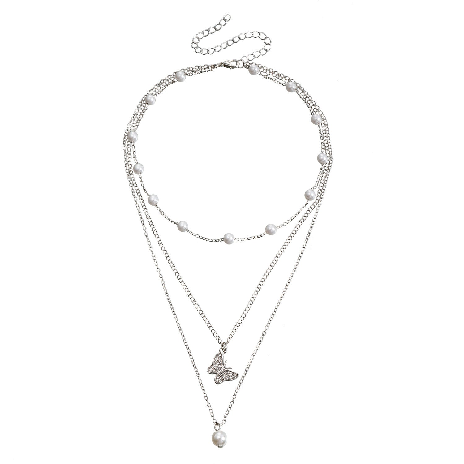 Rhinestone Multilayer butterfly Choker Chain Necklace
