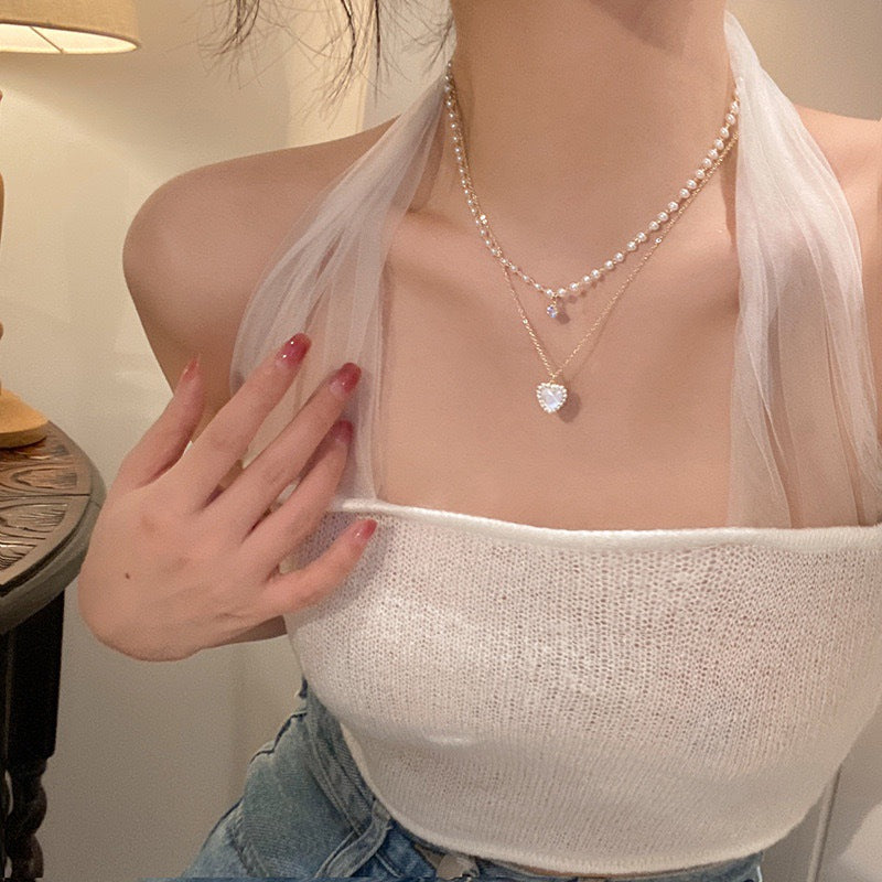 Gothic Vintage Opal Layered Heart Tassel Necklace