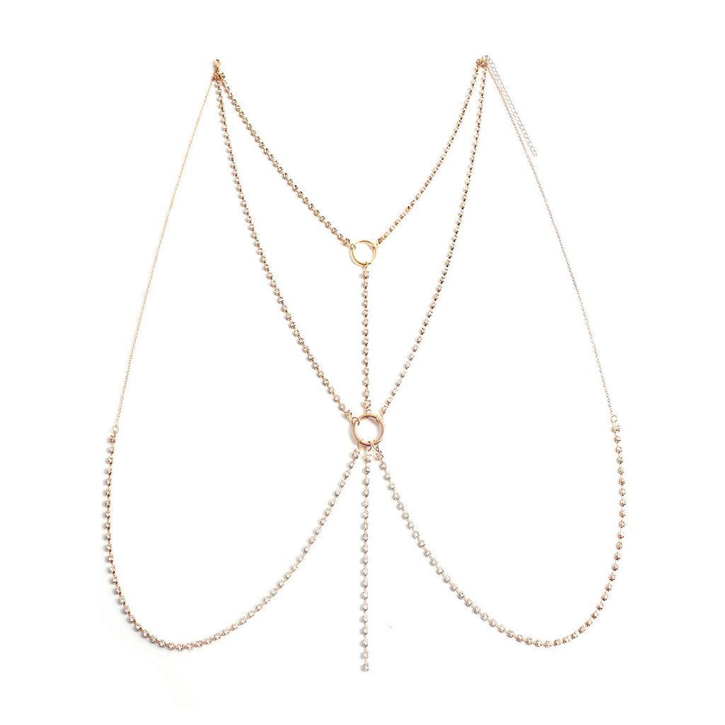 Women Rhinestone Long Necklace Breast Chain