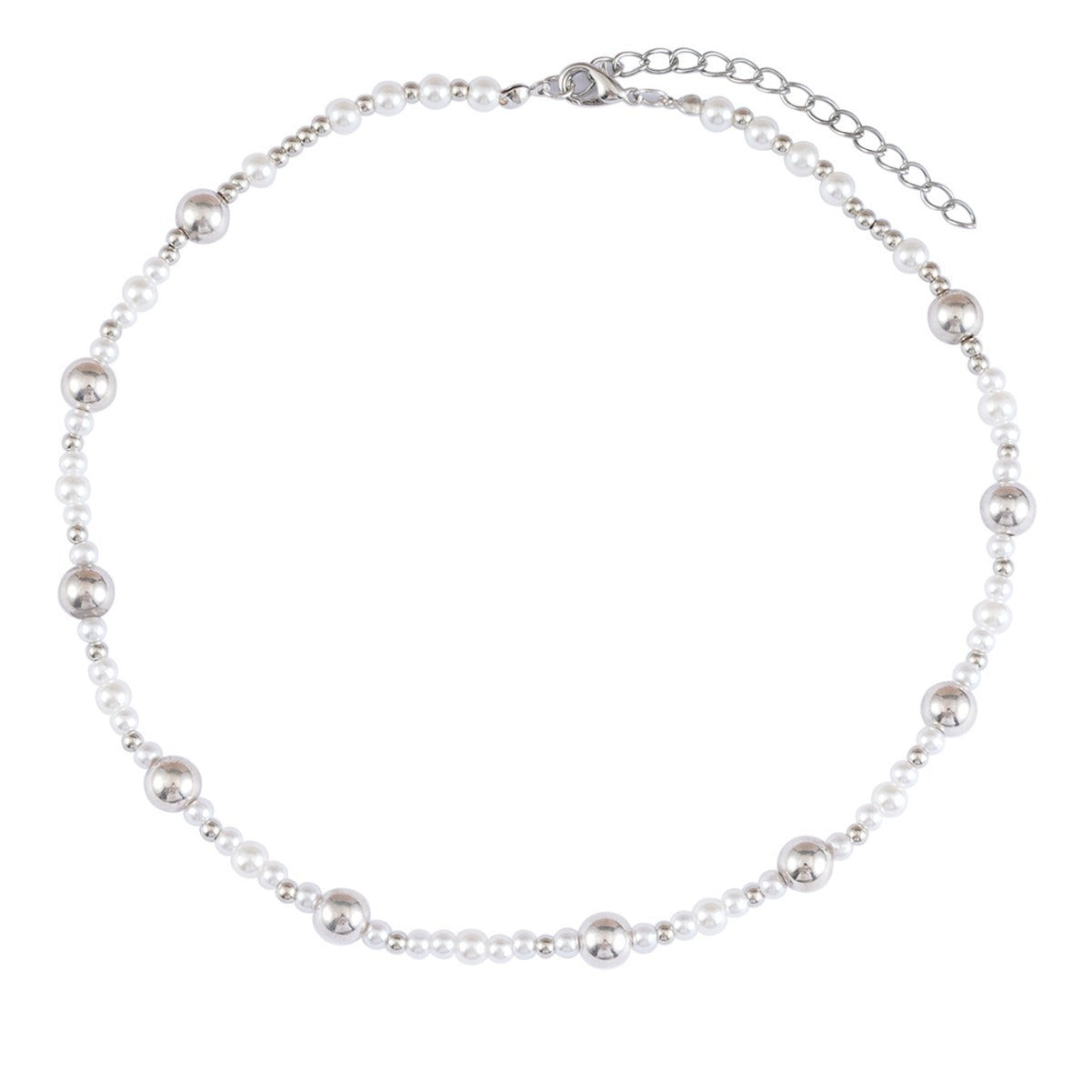 Silver Bead Pearl Beaded Choker Necklaces