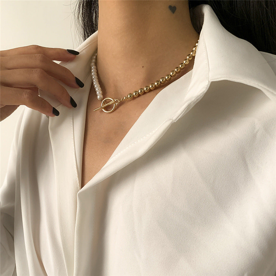 Beads Pearl OT Buckle Necklace