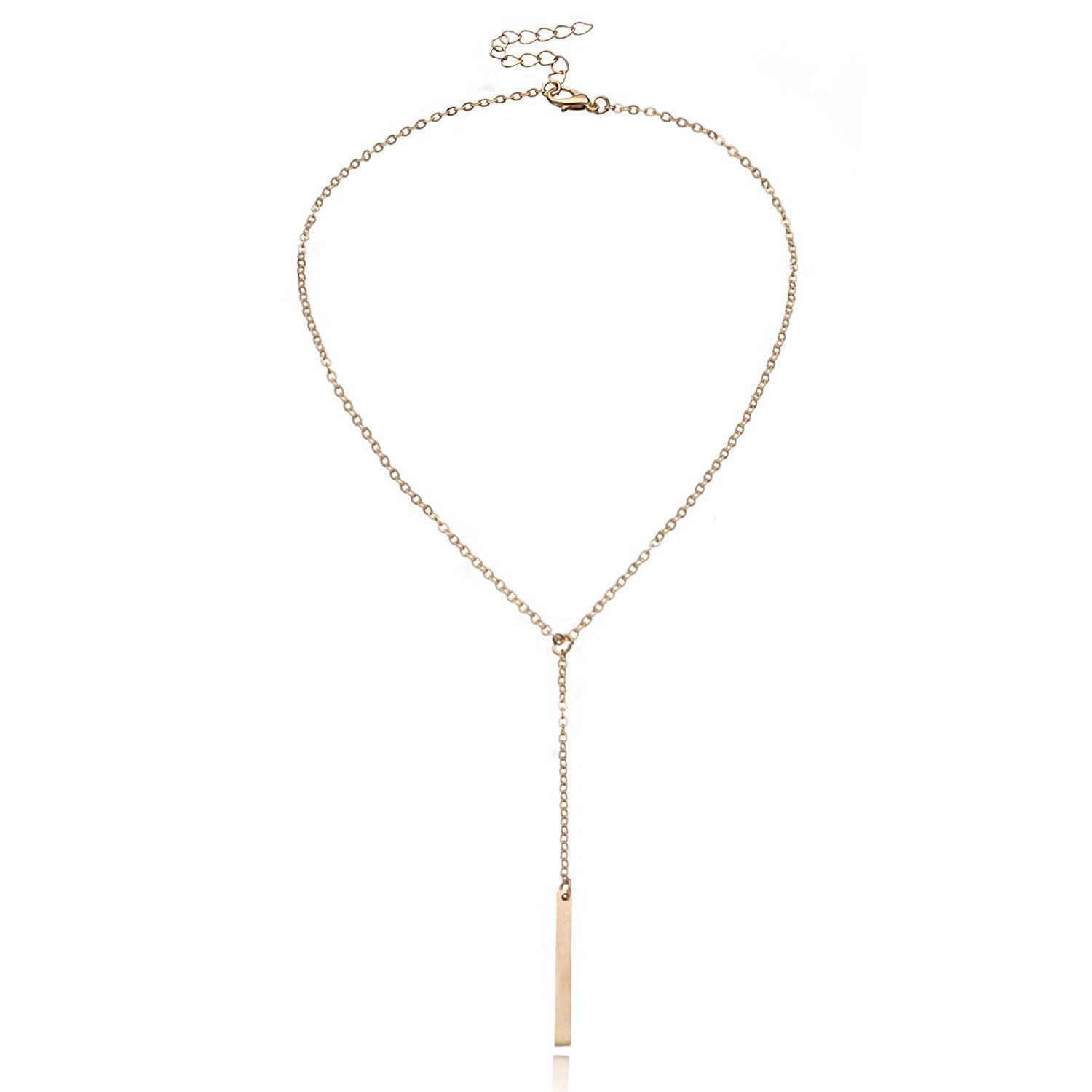Metal Chain Bar Lariat Necklace