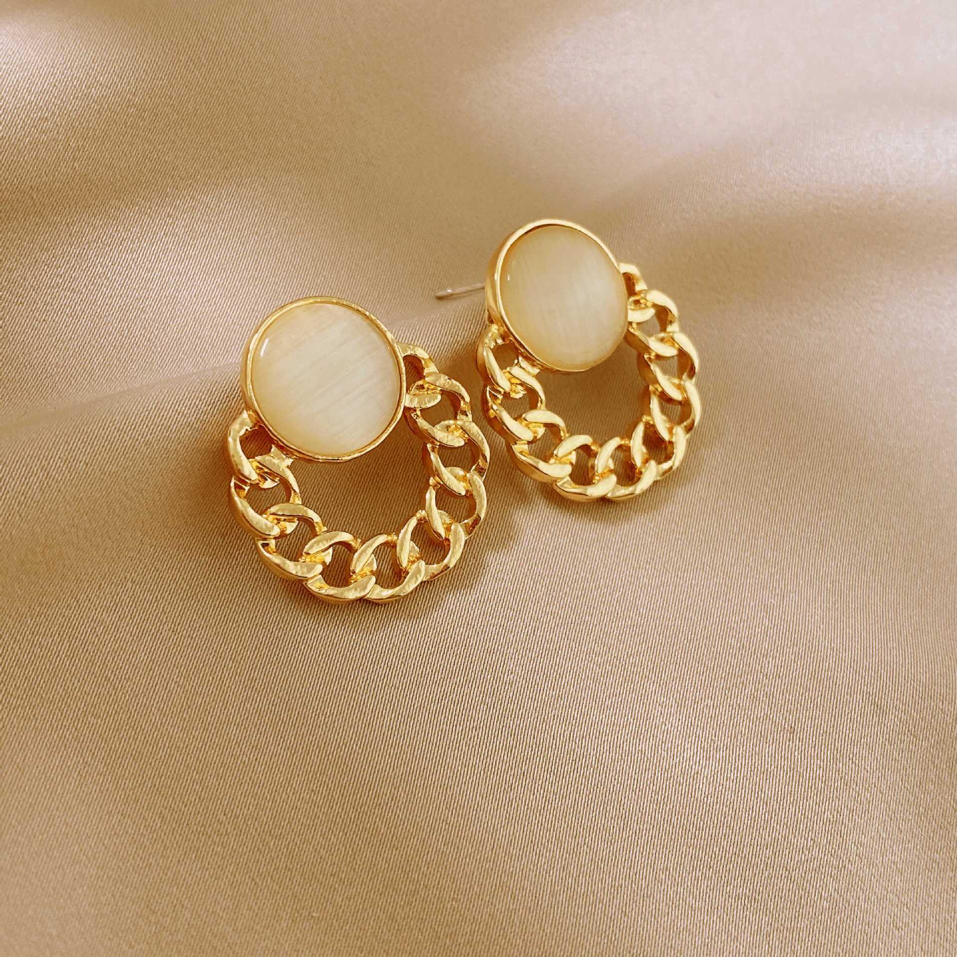 Opal Round Geometric Earrings