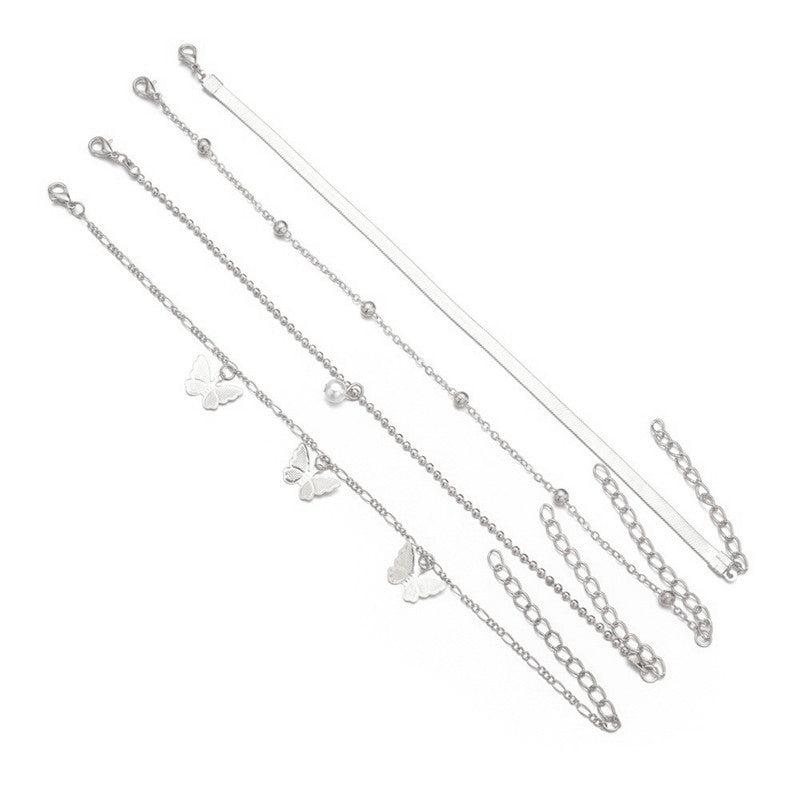 Boho Beach Jewelry Butterfly Multi Layered Anklets Chain