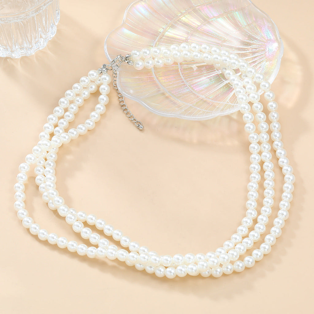 Multi Layered Pearl Necklace Elegant Banquet Bride