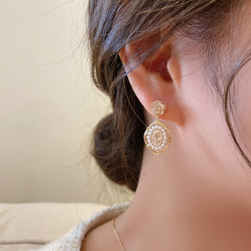 Enameled Pearl Beads Earrings