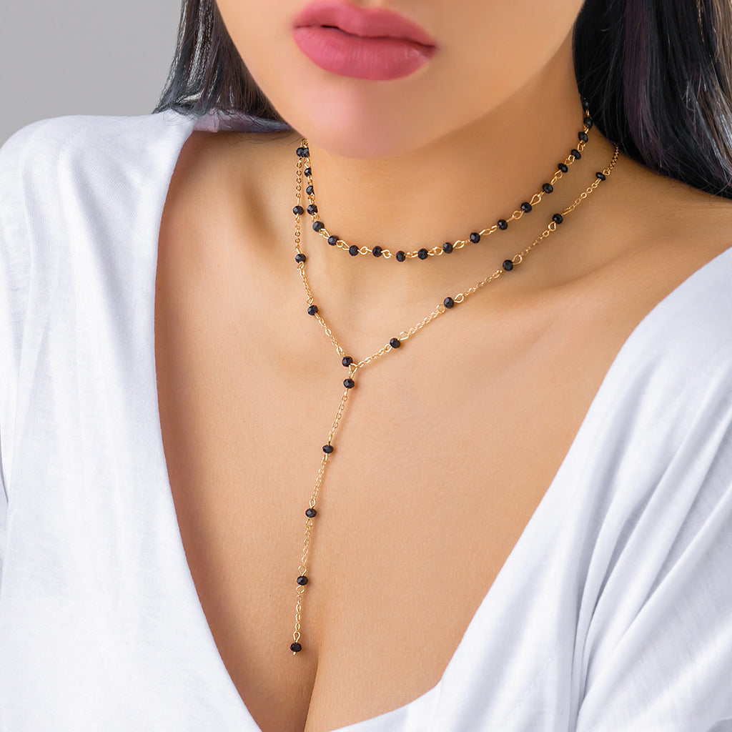 Multi Layer Overlay Retro Crystal Long Sweater Necklace