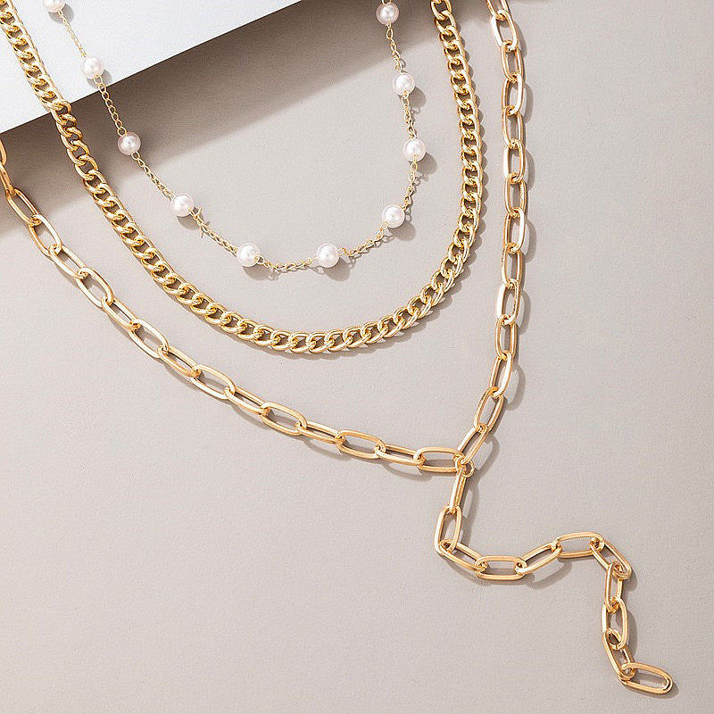 Layer Long Chain Necklace Pearl Charm Jewelry