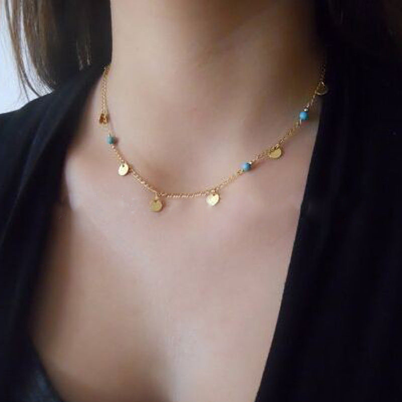 Round Sequin Beads Pendant Necklace