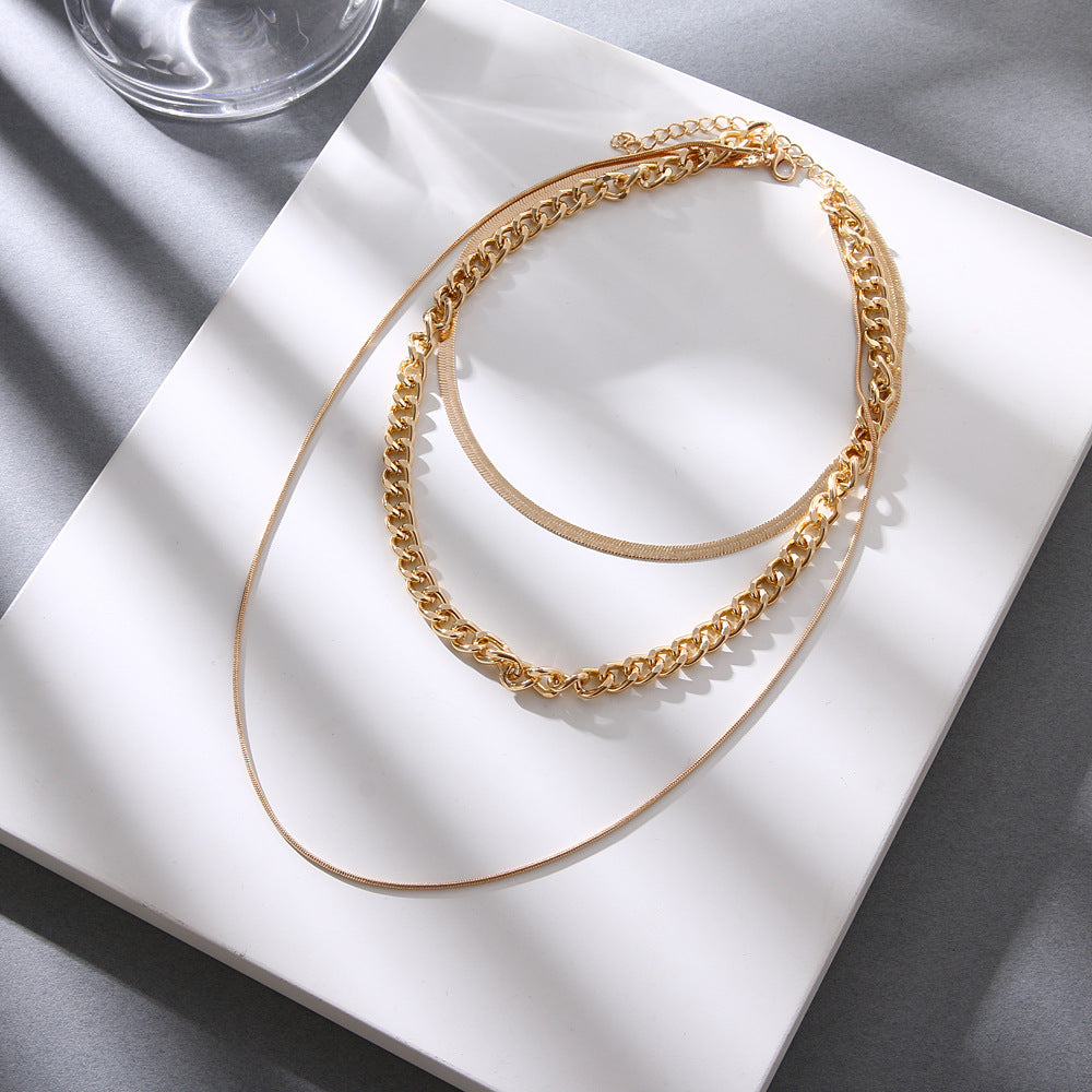 Fashion Snake Bone Chain Cuban Chain Multi Layer Chain Necklace