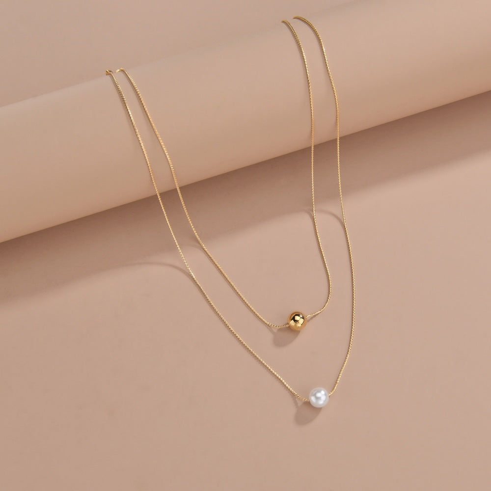 Multi Layer Chain Pearl Pendant Necklace