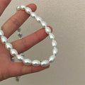 Oval Glass Pearl Chain Necklace