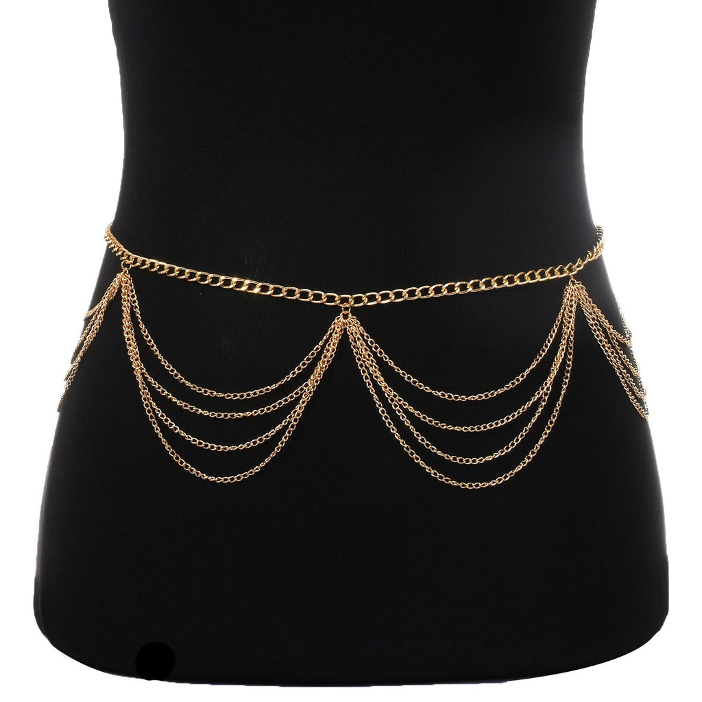 Sexy Beach Bikini Thin Belly Chain Simple Geometric Exaggerated Fringe Waist Chain Jewelry