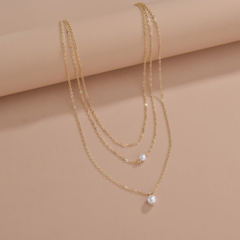 Beaded Three-layer Pearl Necklace