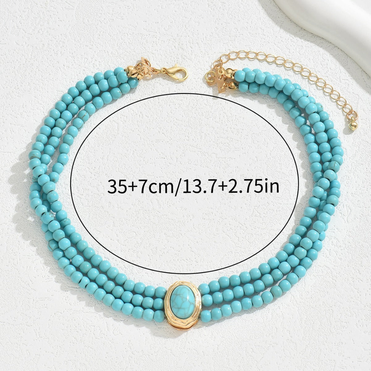 Retro Geometric Beaded Necklace Simple Turquoise Multi-layer