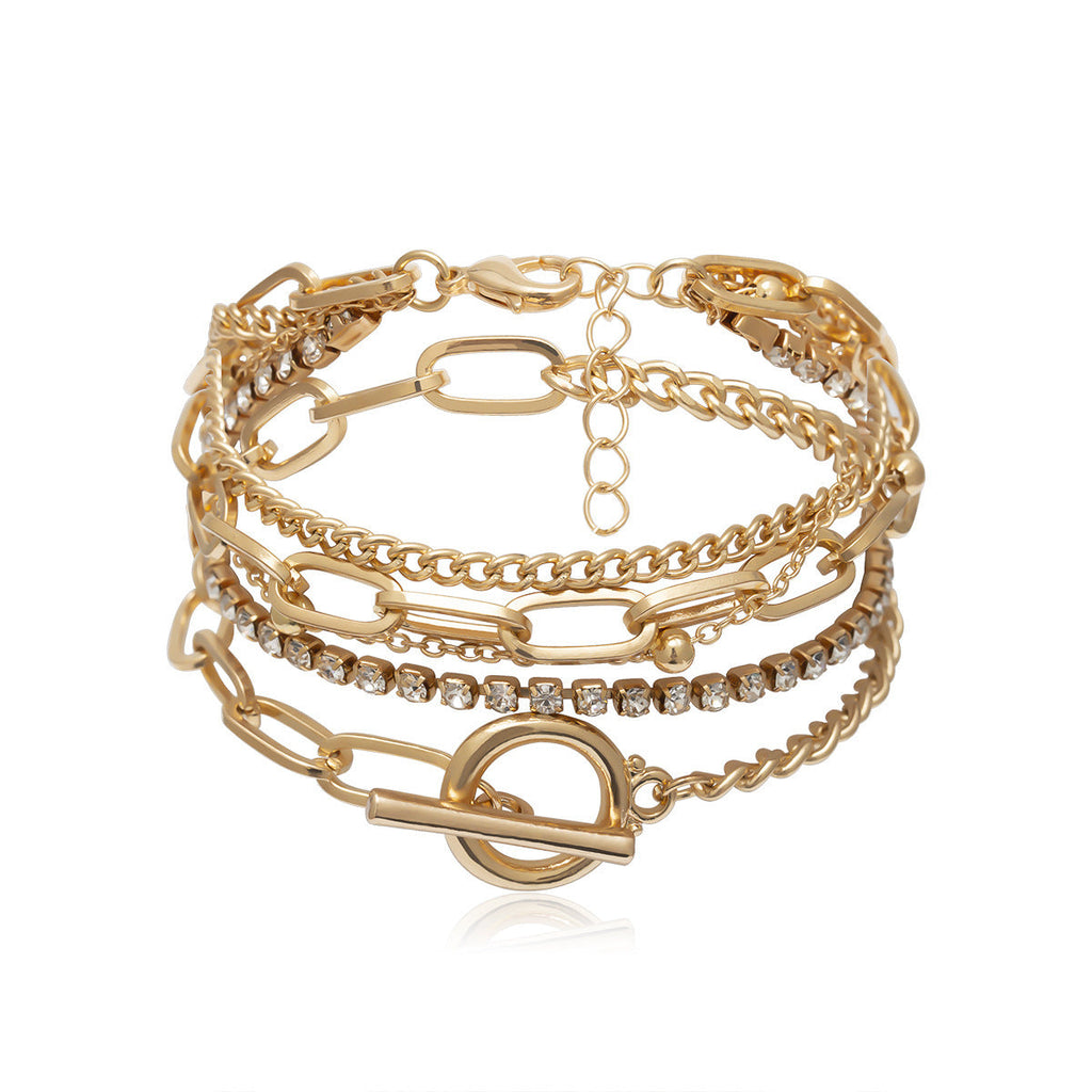 Thin Chain Layered Rhinestone Chain Bracelet Set