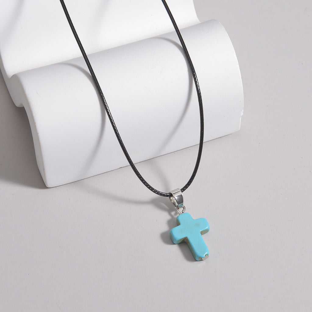 Natural Gemstone Cross Pendant Necklace