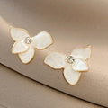 Half Pearls Flower Heart Stud Earring for Women