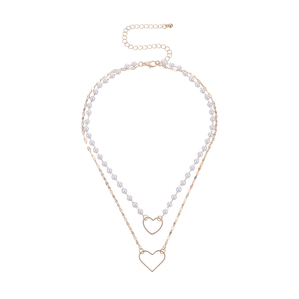 Beaded Pearl Necklace Heart Pendant