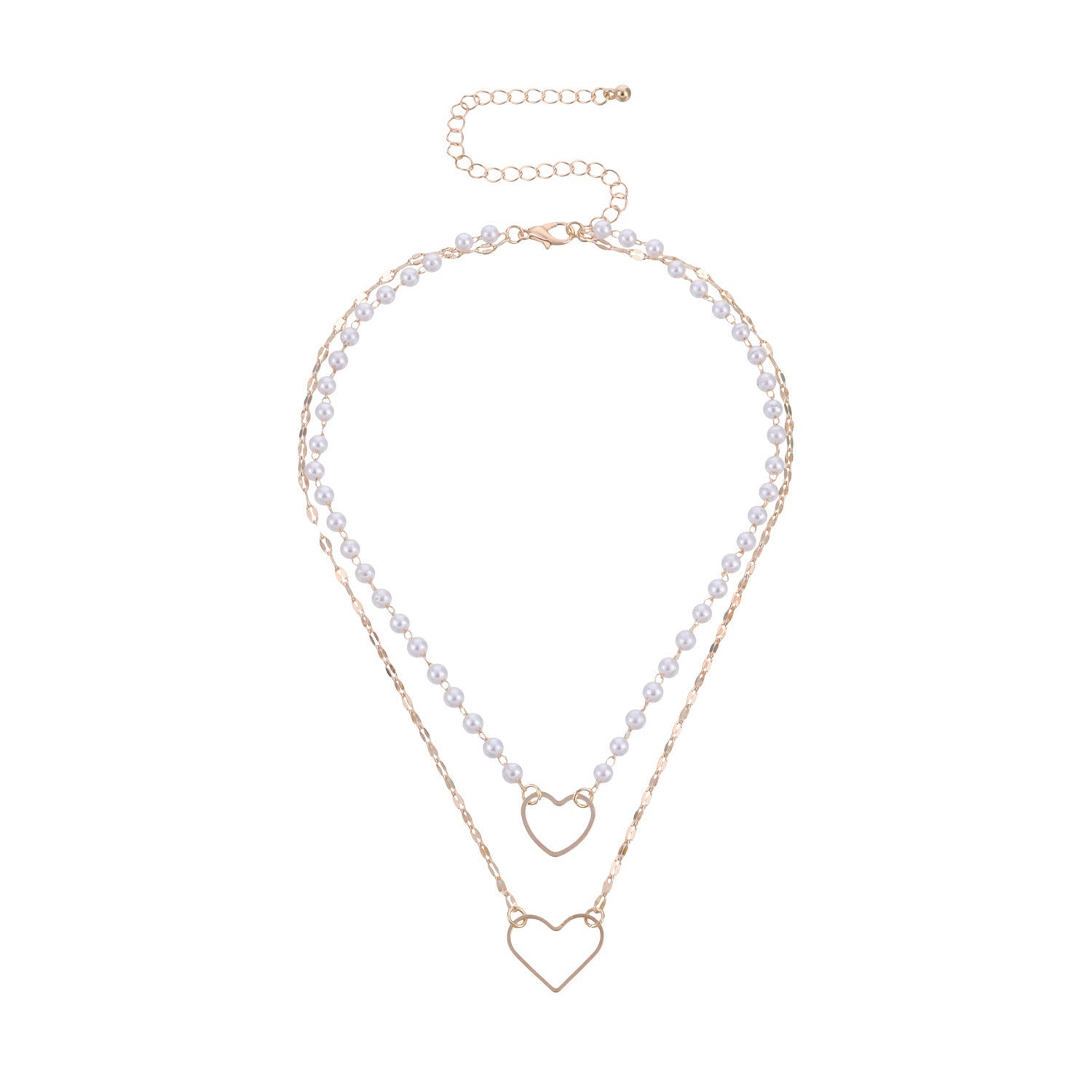 Beaded Pearl Necklace Heart Pendant