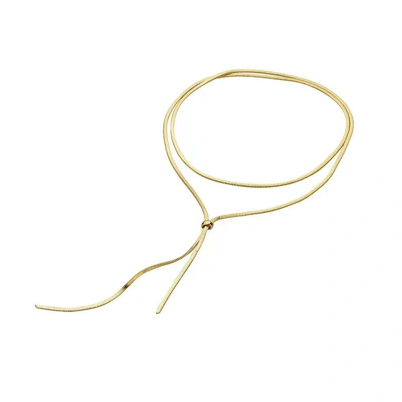 Pull Out Long Snake Chain Necklace Layer Tassel for Women
