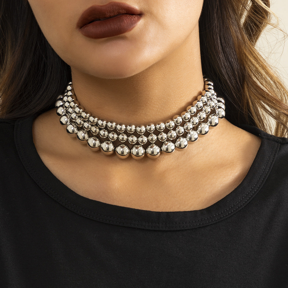 Beaded Multi Layered Choker Punk Large Chain Necklace