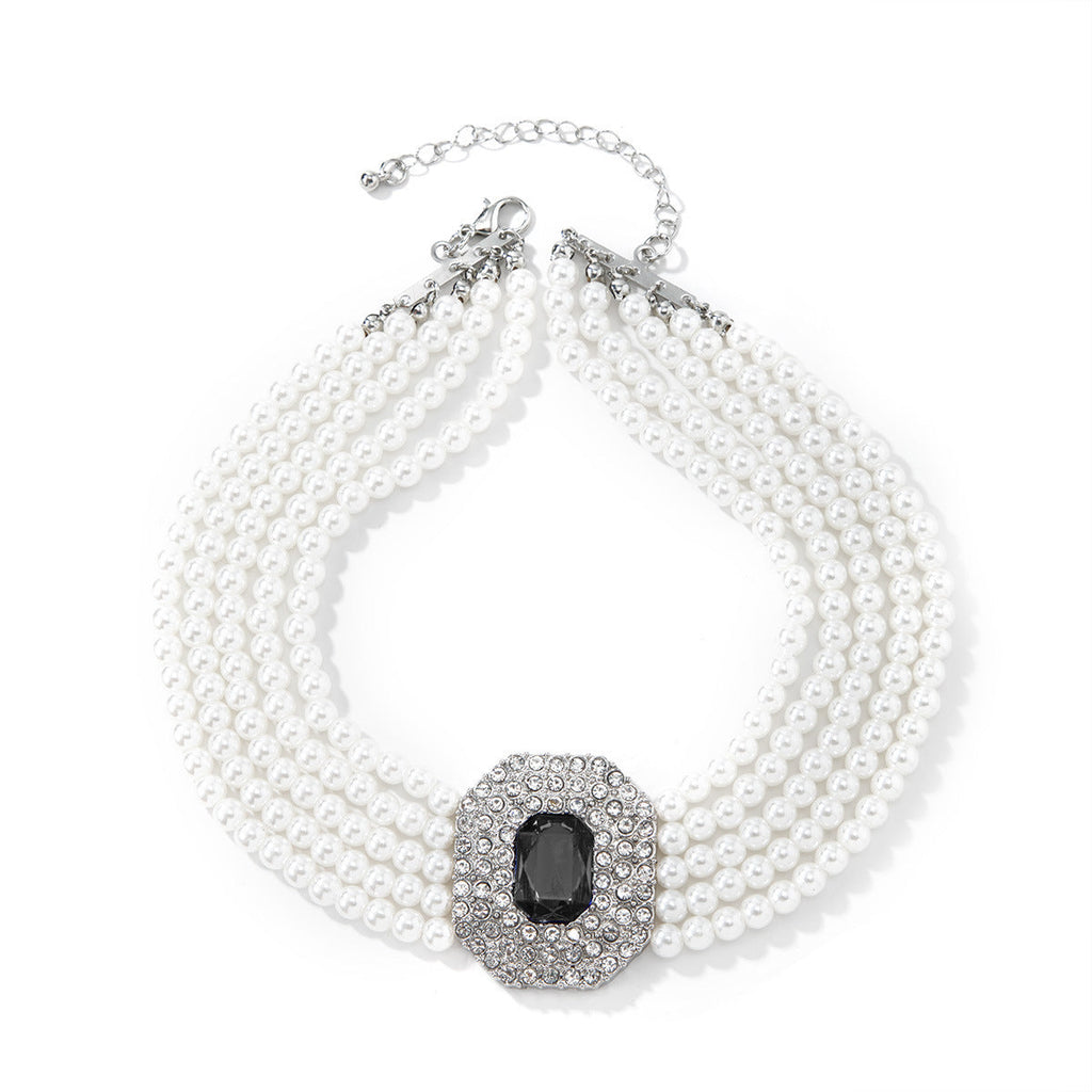 Sweet Sparkling Stone Layer Pearl Necklace