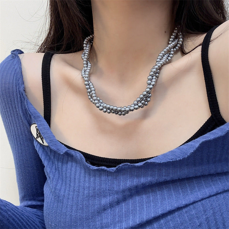 Vintage Twisted Glass Pearl Beaded Necklace