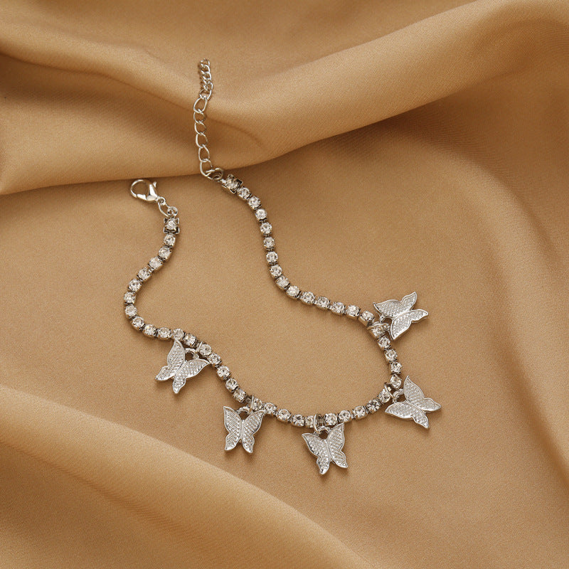 butterfly Anklet Summer Beach Girls Fashion Rhinestone Chain Foot Jewelry