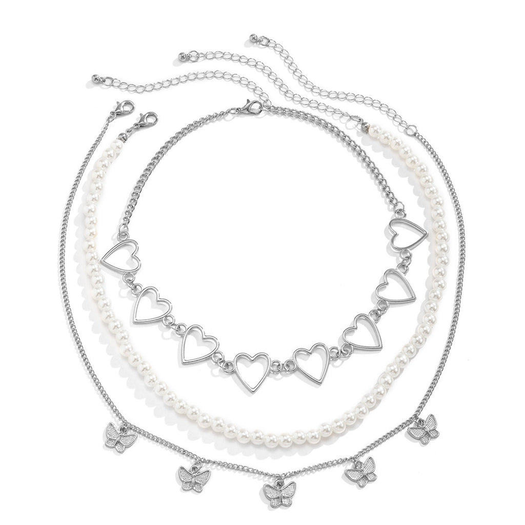 Hollow Out Multilayer Pendant Necklace Simple Heart