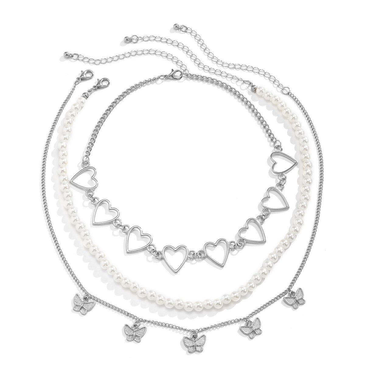 Hollow Out Multilayer Pendant Necklace Simple Heart