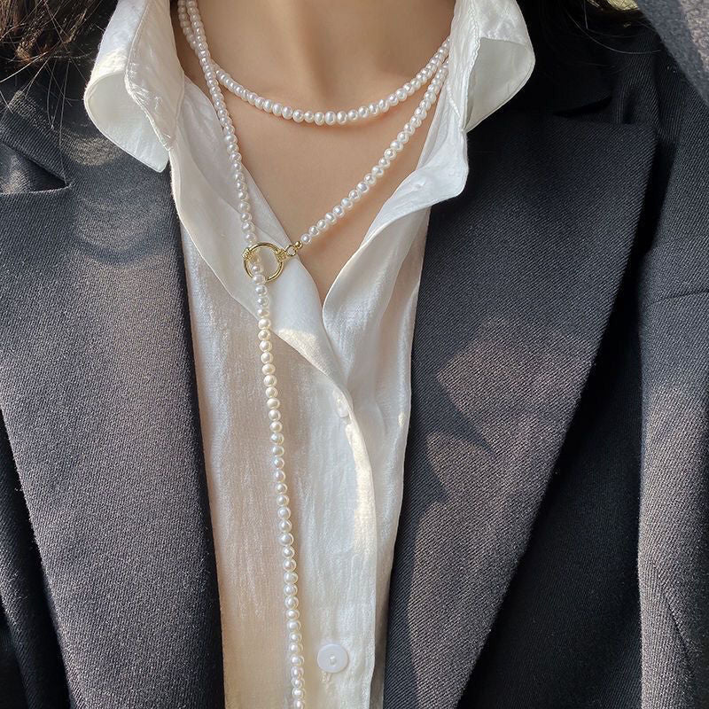 Long Glass Pearl Necklace for Women Girls