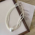 Large Round Bead Pendant Multi layer Pearl Beaded Necklace