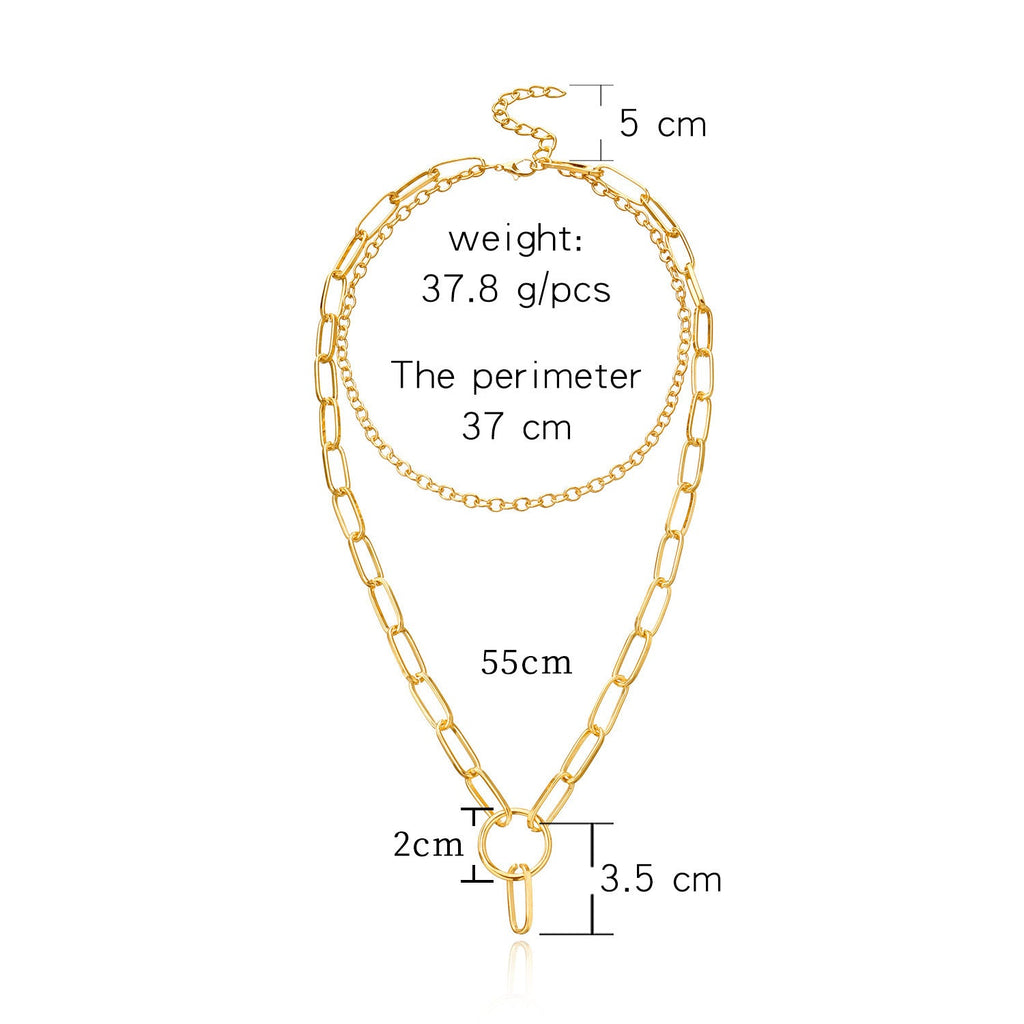 Double Layer Cuban Link Chain Necklace Chunky With Ring Pendant