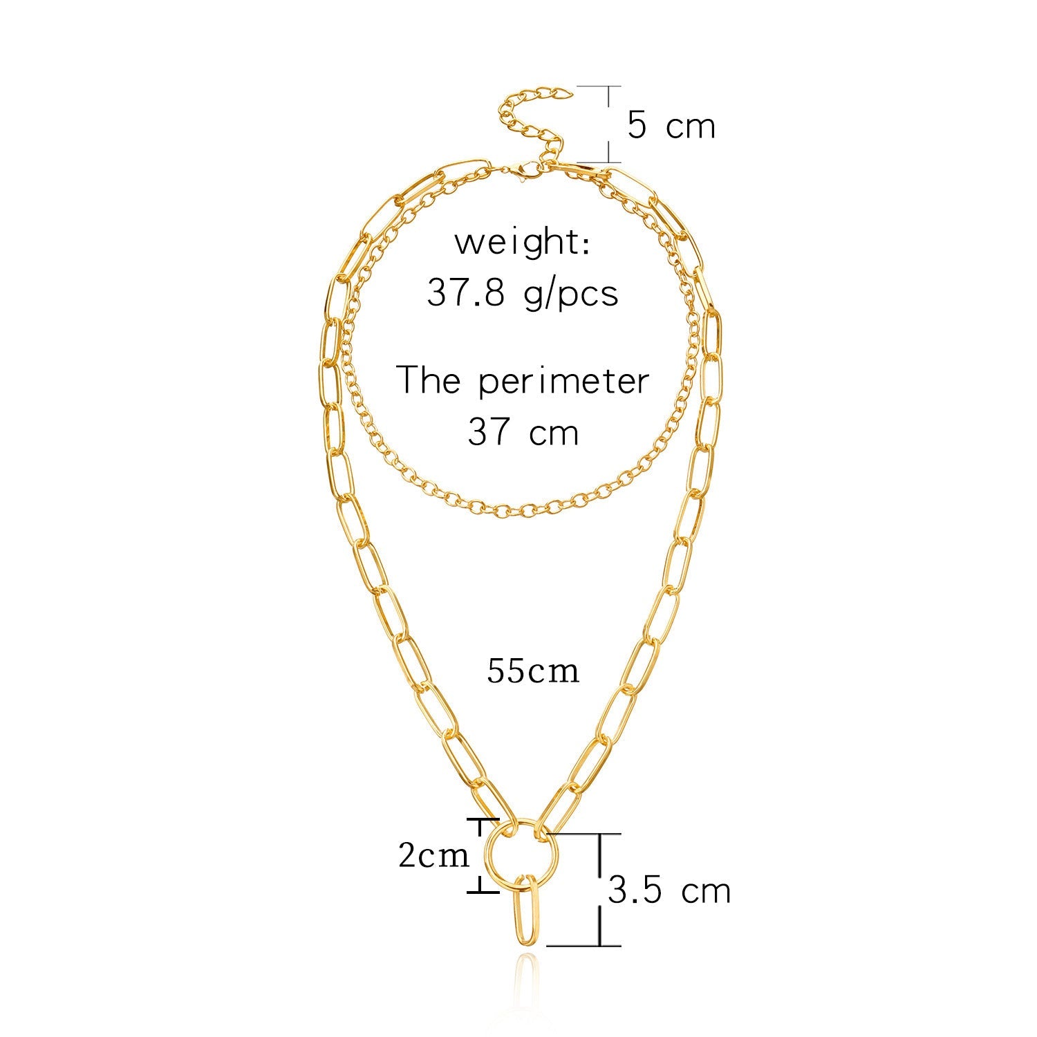 Double Layer Cuban Link Chain Necklace Chunky With Ring Pendant
