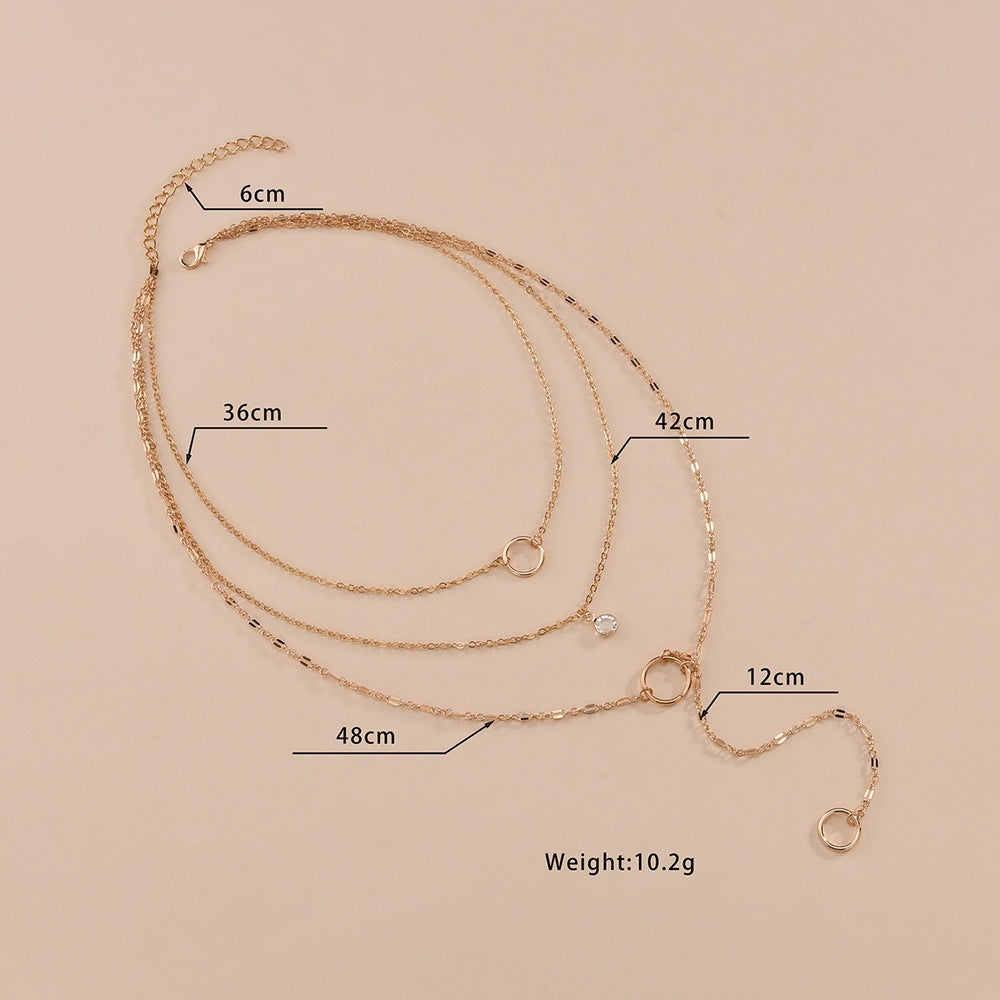 Double Layer Chain Geometric Ring Pendant Necklace