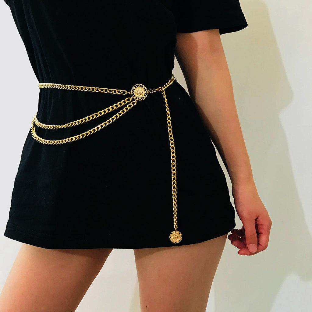 Layered Hollowed-Out Coin Belly Chain Bikini Belt Chain Gold Coin Tassels Waist Body Jewelry