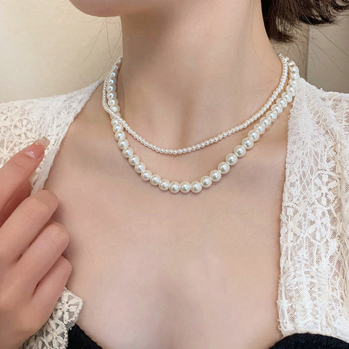 Baroque Handmade Beaded Jewelry Artificial Traditional Round Pearl Necklace