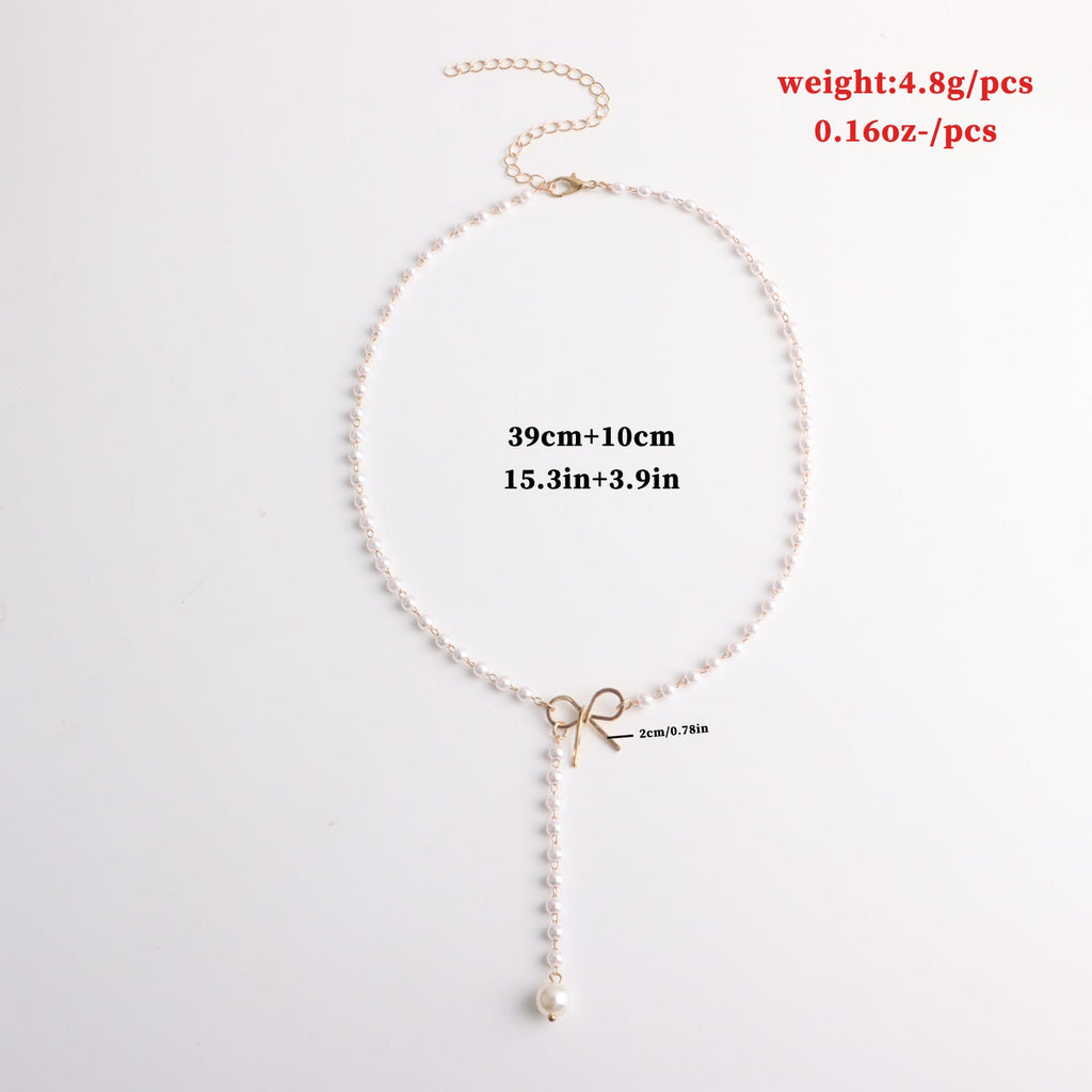 Bow Pearl Necklace Pendant butterfly Necklace