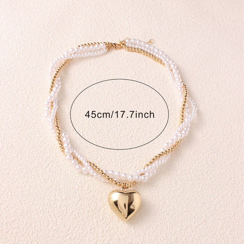 Elegant Vintage Twisted Pearl Beaded Heart Pendant Necklace