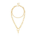 Double Layer Cuban Link Chain Necklace Chunky With Ring Pendant